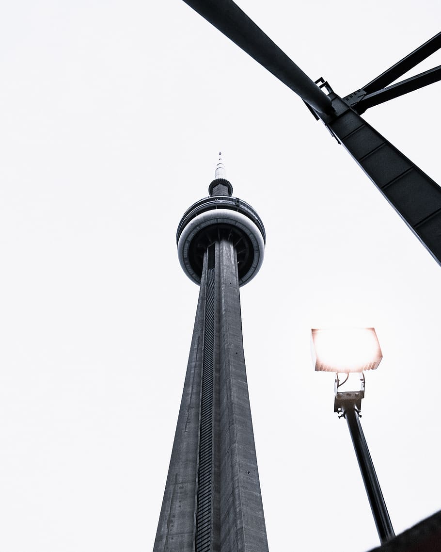 canada, toronto, lamp post, tower, building, torono, landscape HD wallpaper