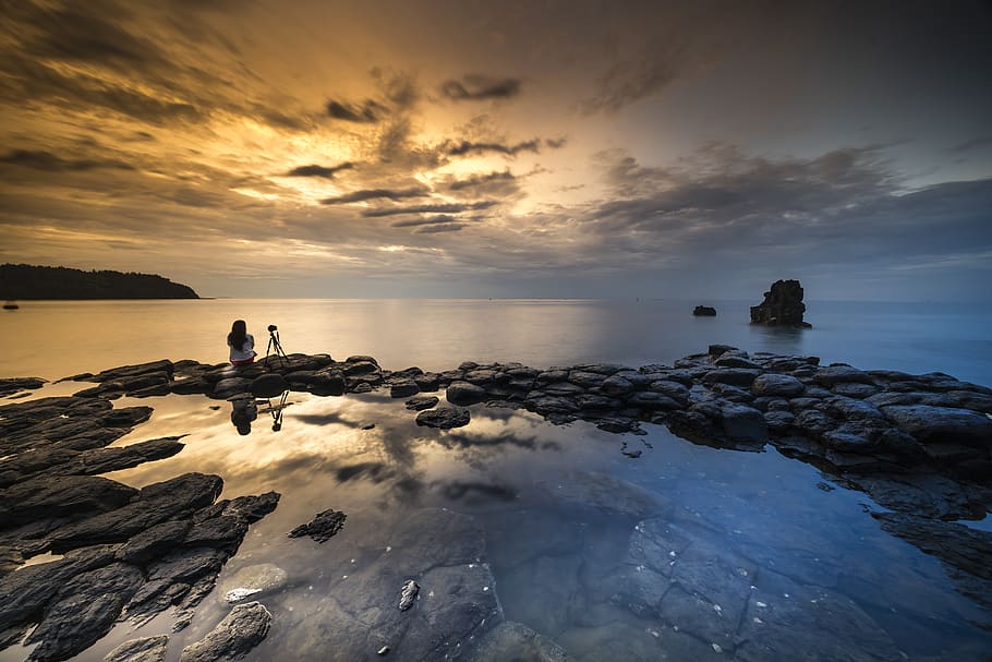 Sea During Sunset, beach, dawn, dusk, nature, ocean, seascape HD wallpaper