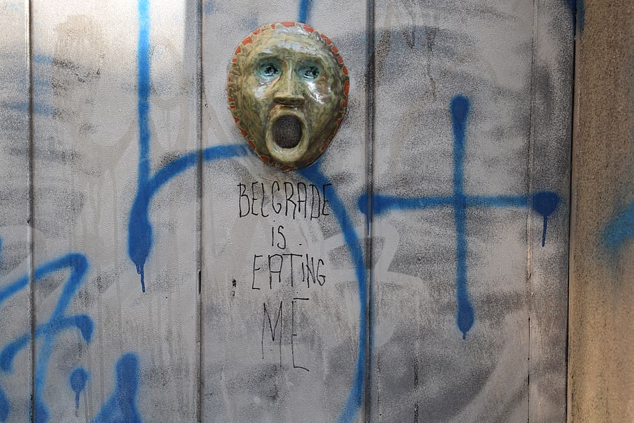 brown ceramic mask on gray wall, belgrade, serbia, grey, text HD wallpaper