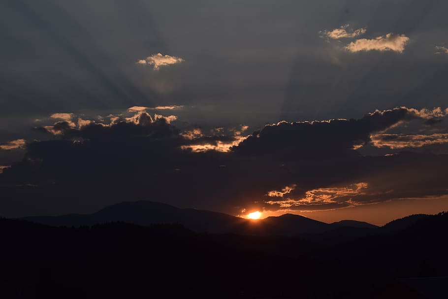 Silhouette of Mountain Under Cloudy Sky, clouds, daylight, mountains HD wallpaper