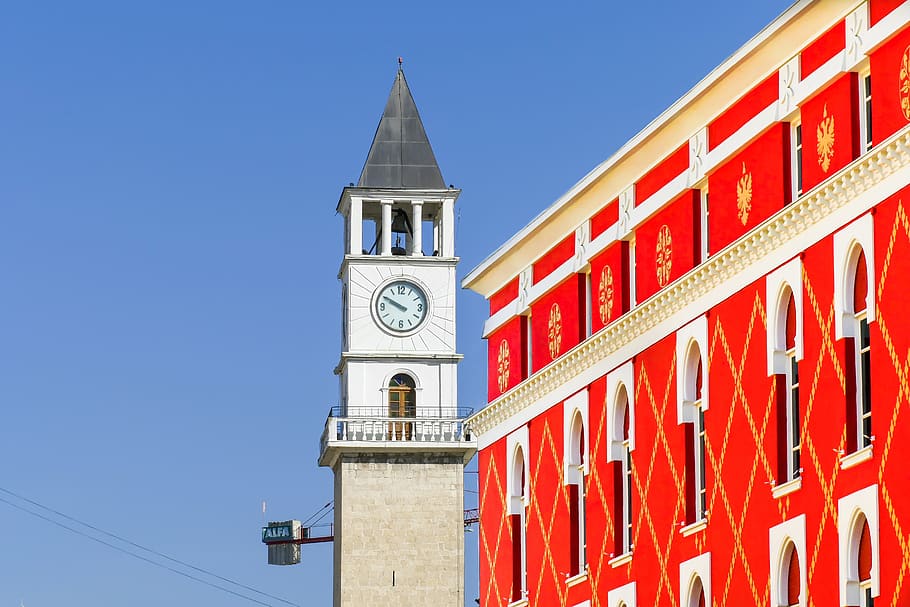 tirana, albania, architecture, building, summer, old, blue, HD wallpaper