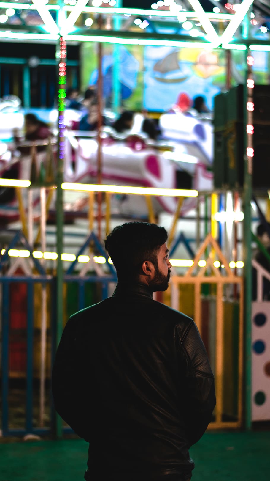 human, person, lighting, building, amusement park, apparel HD wallpaper