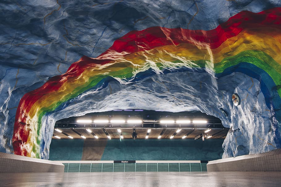 multicolored concrete pavement, stockholm, stadion, painting HD wallpaper