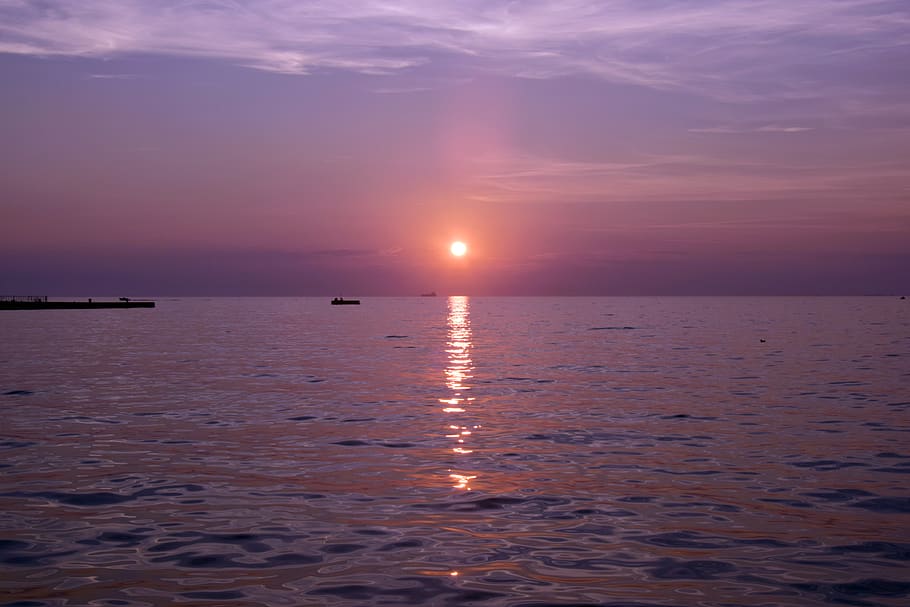 sunset, trieste, sea, water, italy, tranquility, summer, sky