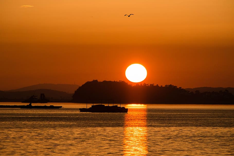 sunset, solar, landscape, sea, water, sky, orange color, beauty in nature HD wallpaper