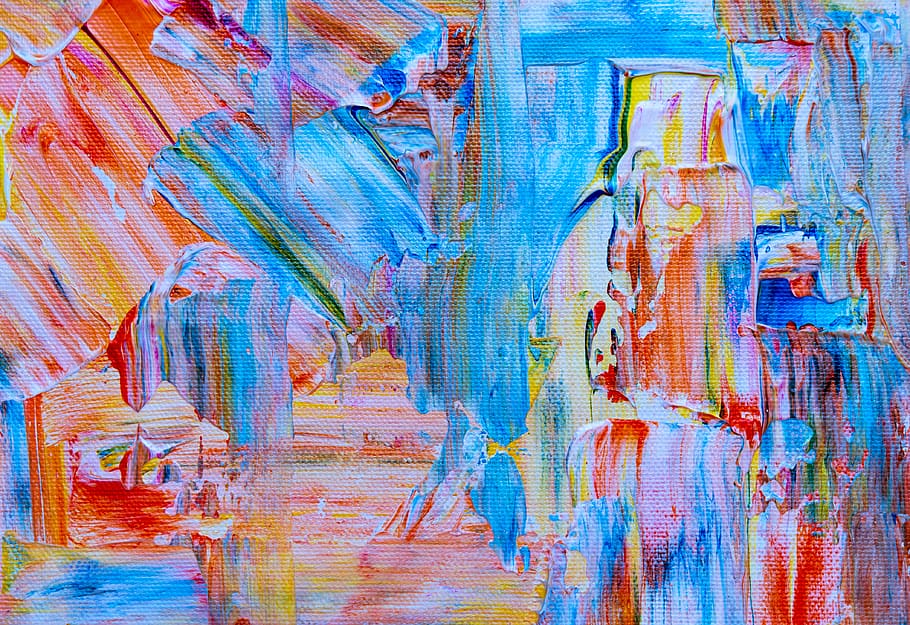 Blue, Yellow, and Red Abstract Painting, acrylic, acrylic paint, HD wallpaper