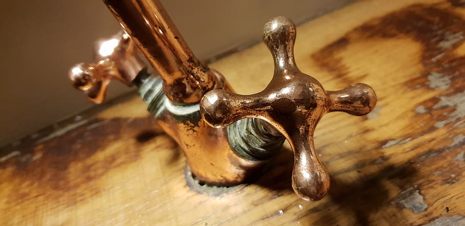 bronze, indoors, sink faucet, tap, plumbing, light fixture