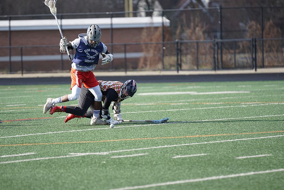 two person playing lacrosse during daytime, human, clothing, apparel HD wallpaper