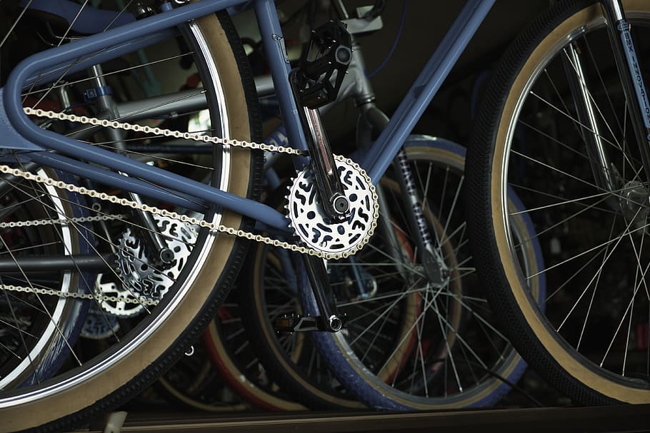 assorted-color bikes parked inside building, wheel, machine, spoke HD wallpaper
