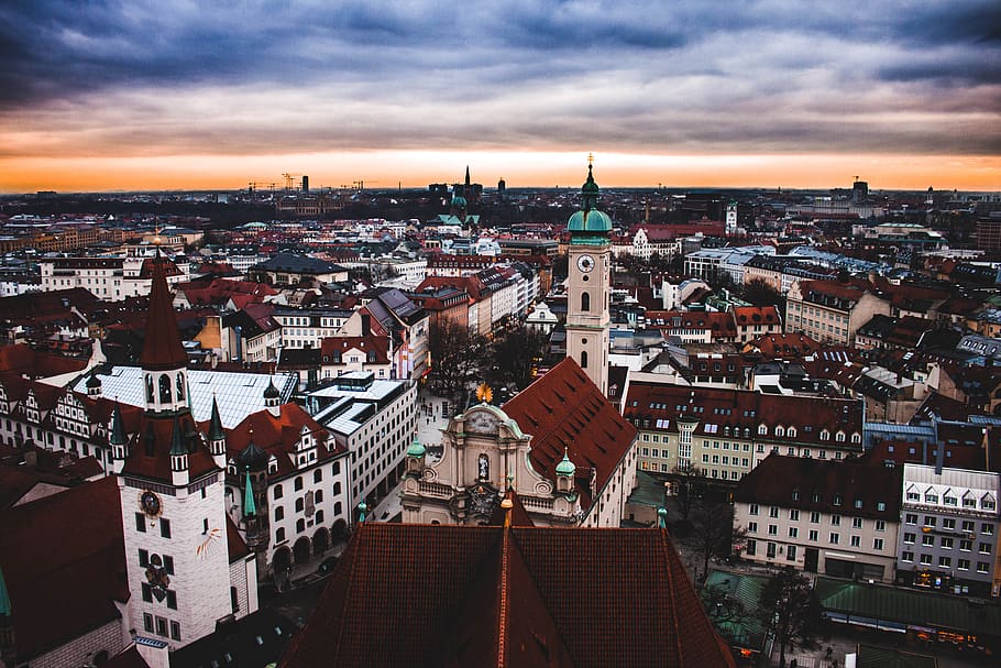 munich, germany, sky, clouds, above, old, houses, history, from above HD wallpaper