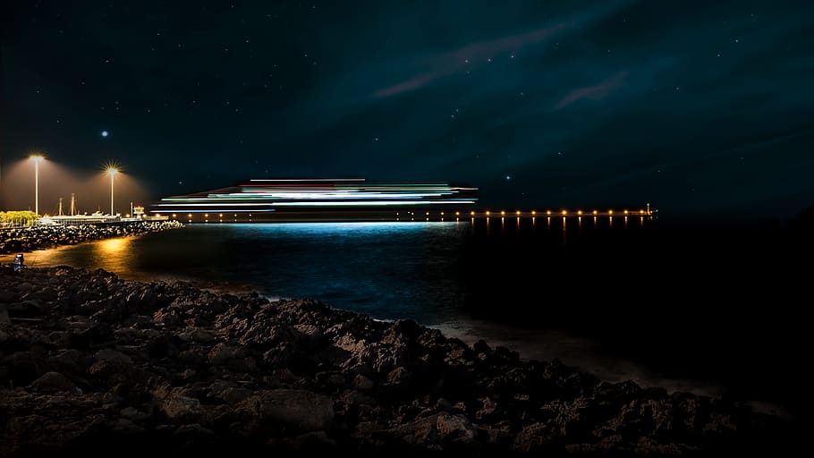Panorama Photography of Beach Side, dark, dock, evening, harbour HD wallpaper