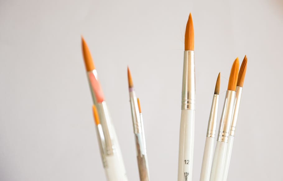 White and Orange Assorted Paintbrushes, arts and crafts, bright HD wallpaper