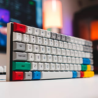white and red keyboard on white surface, gadget, technology, desk tech HD wallpaper