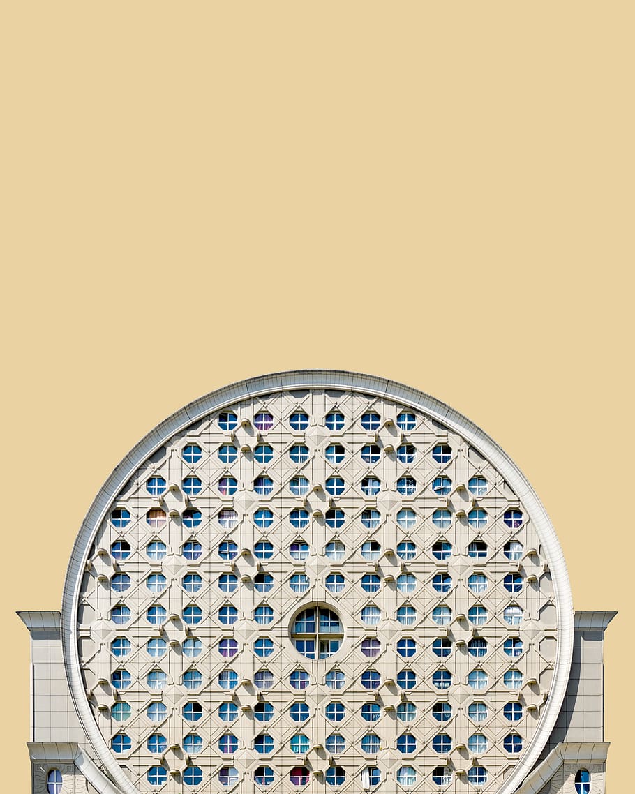 gray concrete building, geometric shape, circle, no people, pattern HD wallpaper