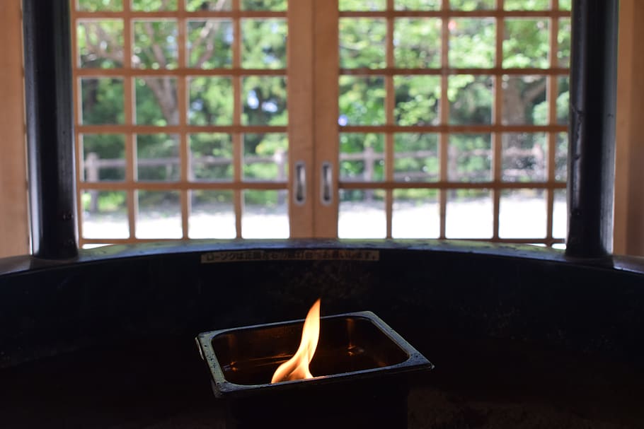 japan, temple, architecture, flame, burning, fire, fire - natural phenomenon HD wallpaper