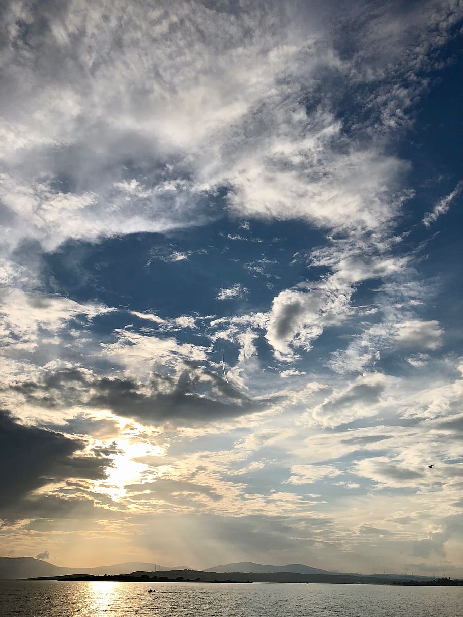 clouds, sun, sea, sky, blue, reflection, cloud - sky, beauty in nature HD wallpaper