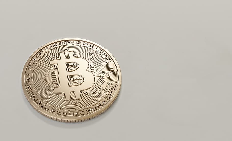 Round Gold-colored Bitcoin, bank, blockchain, commerce, cryptocurrency