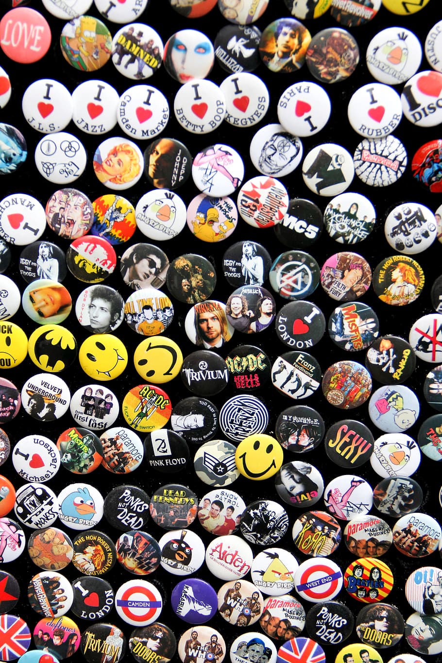 assorted-color button pin collection lot, symbol, logo, trademark, HD wallpaper