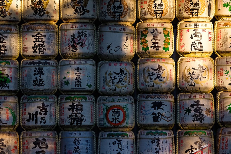 kanji script box lot, japan, barrel, sake, matrix, backgrounds, HD wallpaper