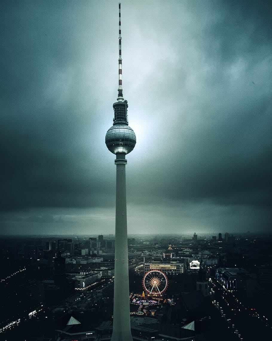 berlin, city, cityscape, germany, skyline, urban, night, tower