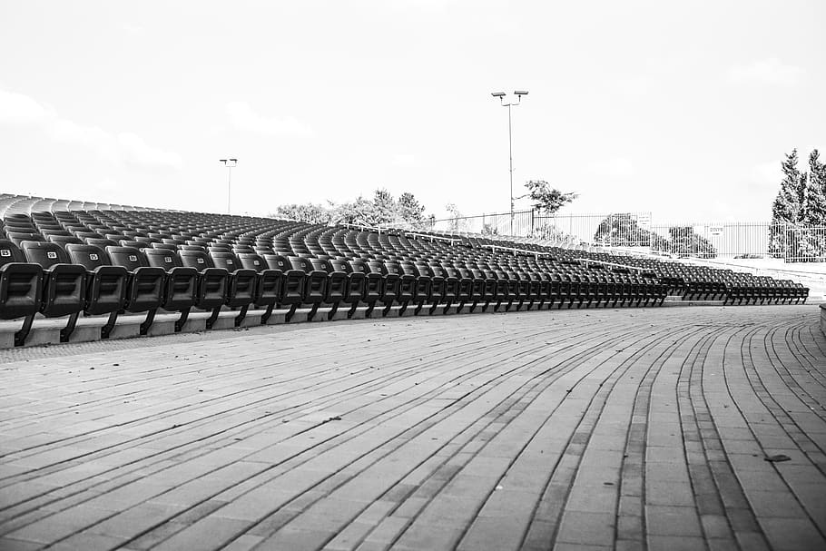 arena, park, theatre, blak and white, seats, stadium, chairs