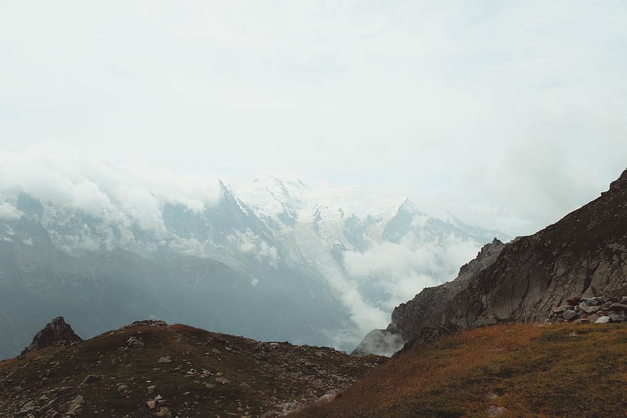 mountain under white sky, beauty in nature, scenics - nature HD wallpaper