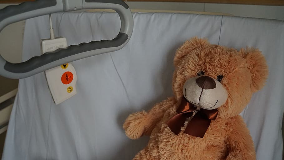 hospital, teddy, ill, bed, mitbringsel, pep talk, stuffed animal, HD wallpaper
