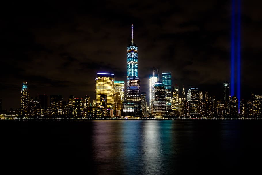 new york, world trade center, united states, nyc, lights, night, HD wallpaper