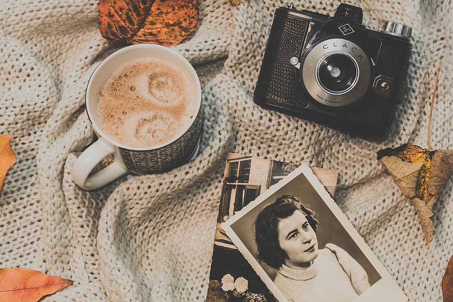 Black Camera Beside Mug, beverage, caffeine, cappuccino, coffee HD wallpaper