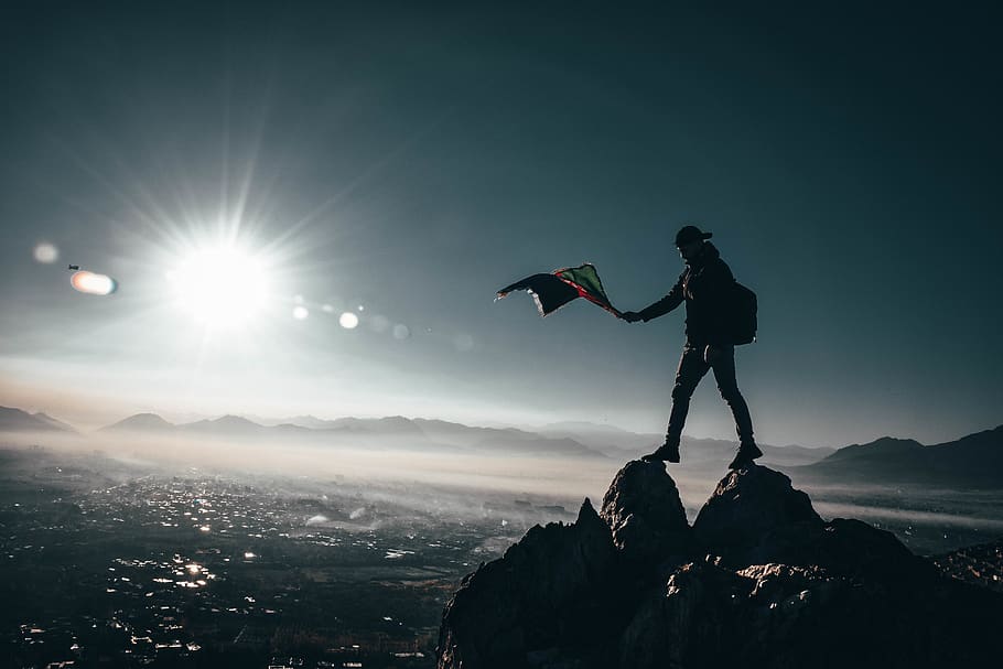 Man Standing on Rock Formation, cap, climb, climber, landscape HD wallpaper