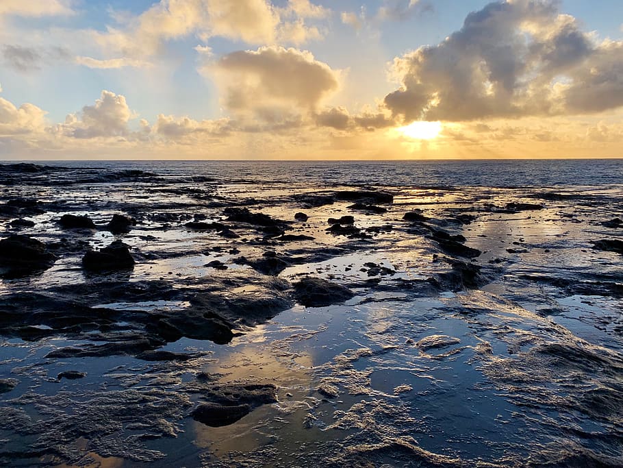 sunset, days end, evening, sky, sea, water, cloud - sky, horizon over water HD wallpaper