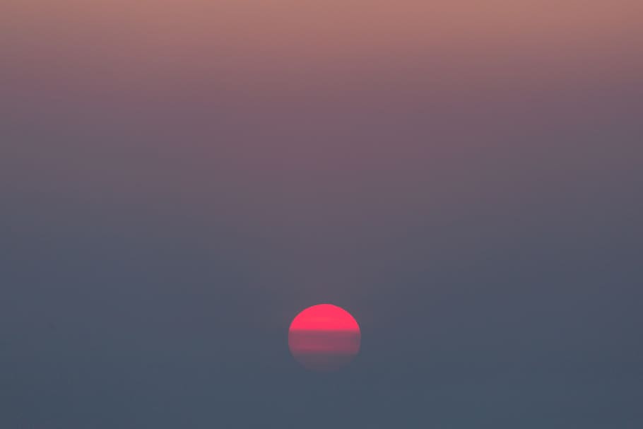 orange sunset, sky, nature, sunrise, orb, haze, circle, sphere HD wallpaper