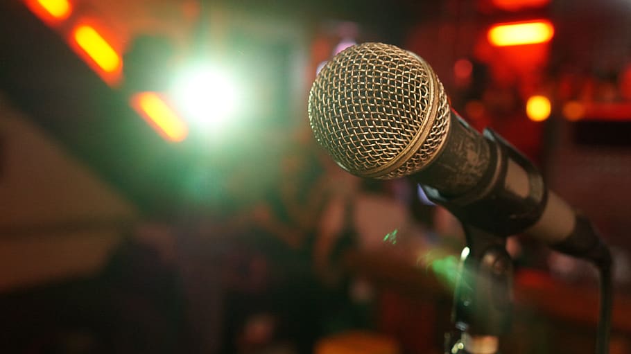 microphone, stage, light, show, music, sound, sing, artist, HD wallpaper