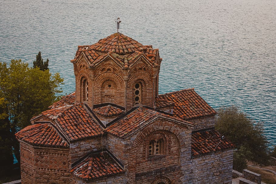 ohrid, macedonia (fyrom), lake, church, texture, summer, kaneo, HD wallpaper