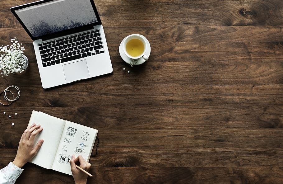 Macbook On Table Beside Teacup, beverage, desk, device, drink HD wallpaper