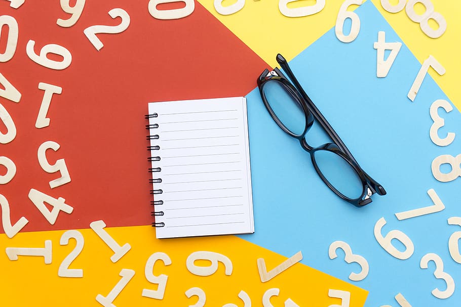 Black Framed Eyeglasses Beside Notebook, background, blank, bright HD wallpaper