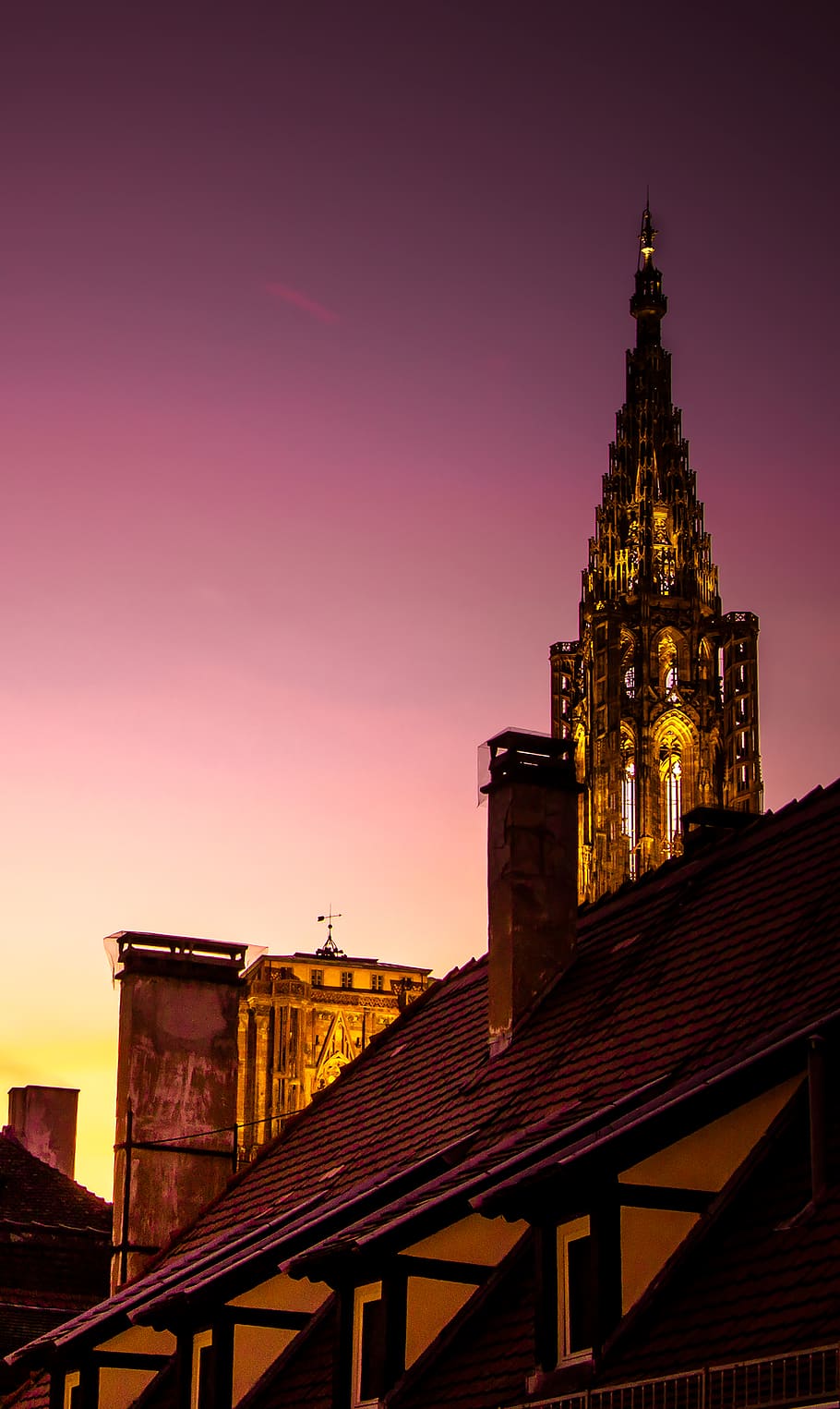 brown bricks roofs, architecture, tower, spire, steeple, building HD wallpaper