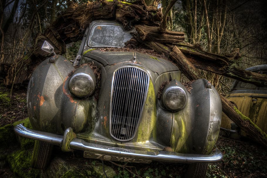 abandoned, car, classic, rusty, rotten, broken, old, transportation HD wallpaper