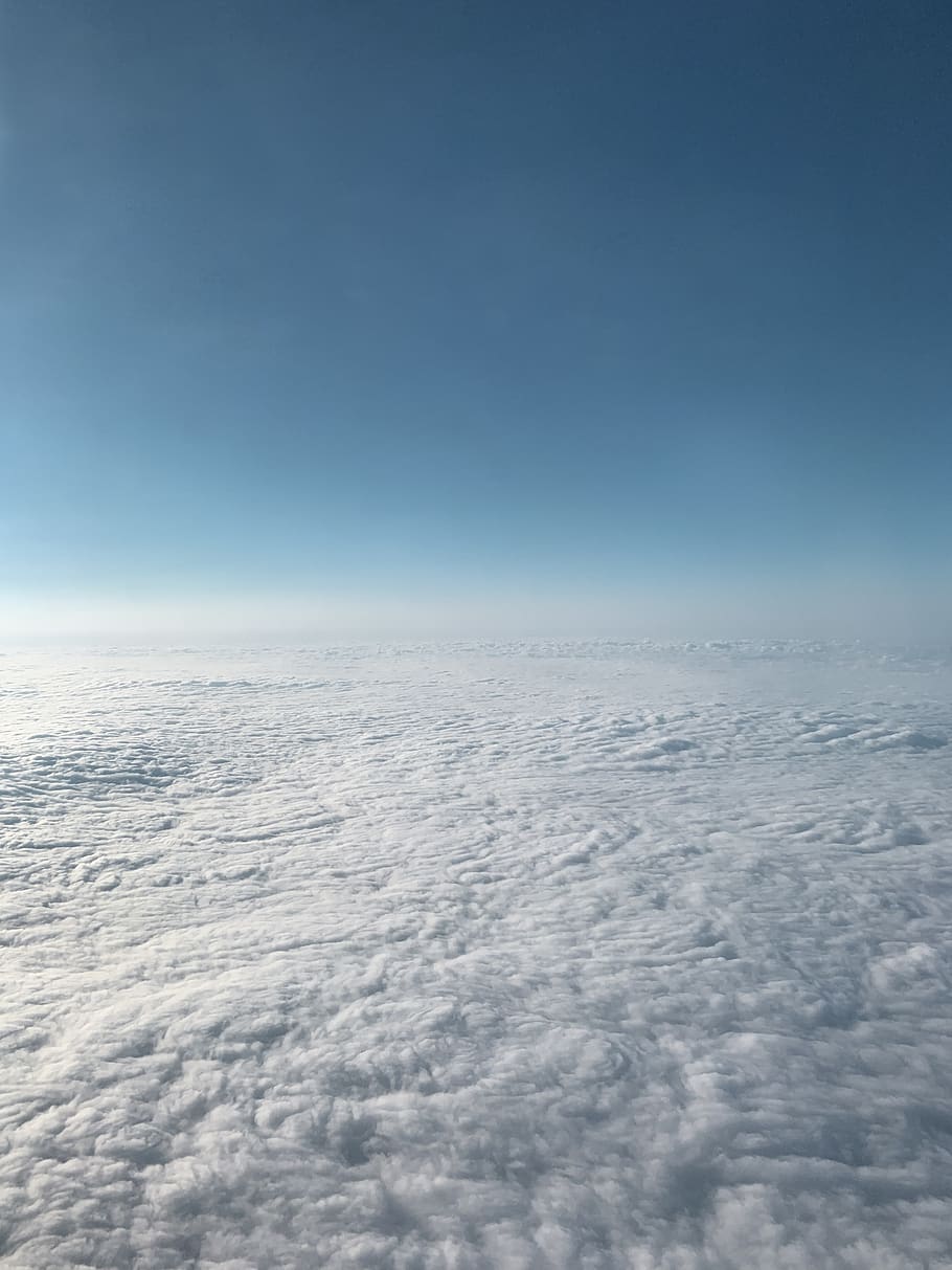 white clouds covering ground below, sky, cloud - sky, blue, aerial view HD wallpaper