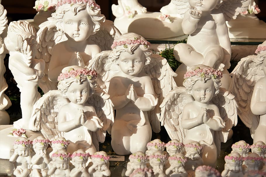 cherubs, christmas, statues, decoration, angel, ceramic, symbol, HD wallpaper