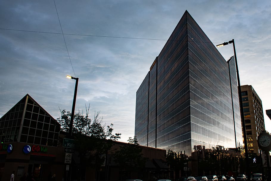 Photo of Black Building, architecture, buildings, city, clouds HD wallpaper