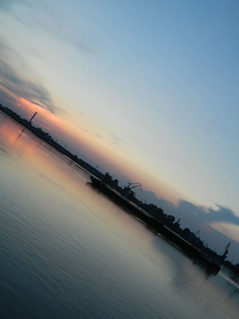 river, danube, sunset, view, water, industrial, factories, tilted HD wallpaper