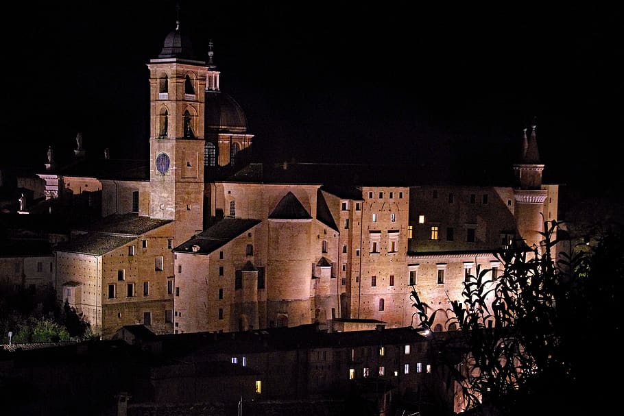 urbino, palazzo ducale, night, historical building, brands, HD wallpaper