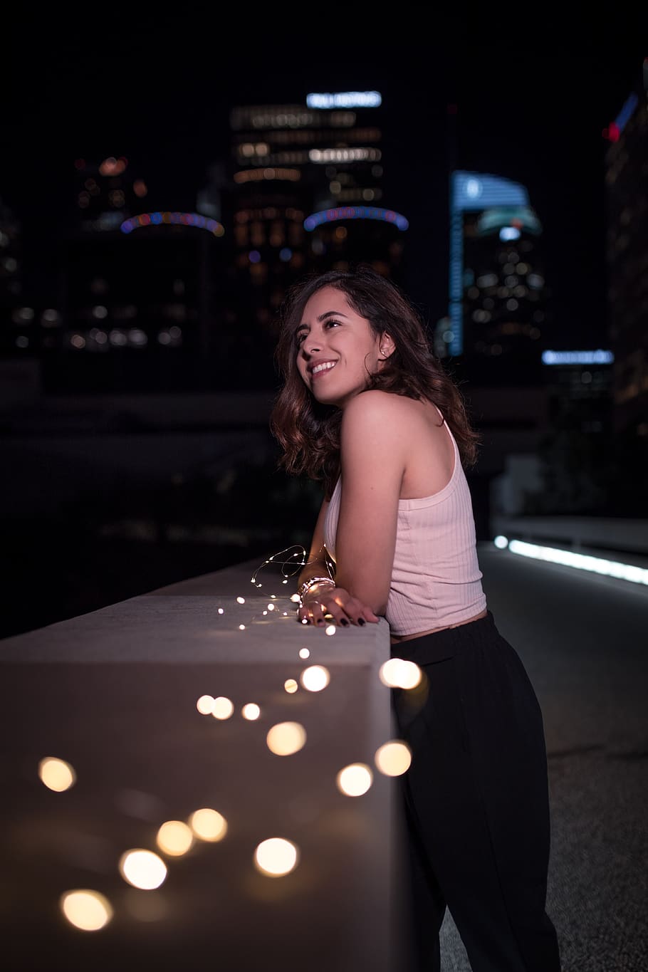 portrait, portraits, bokeh, dtla, downtown, one person, night, HD wallpaper