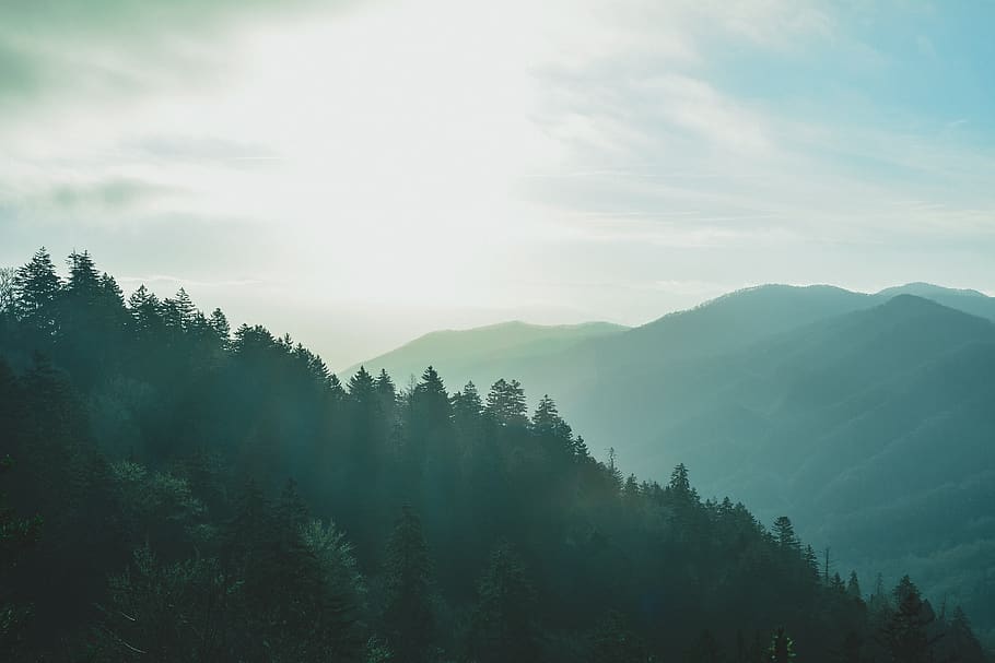 mountains, valleys, hills, landscape, nature, sunset, sunlight HD wallpaper