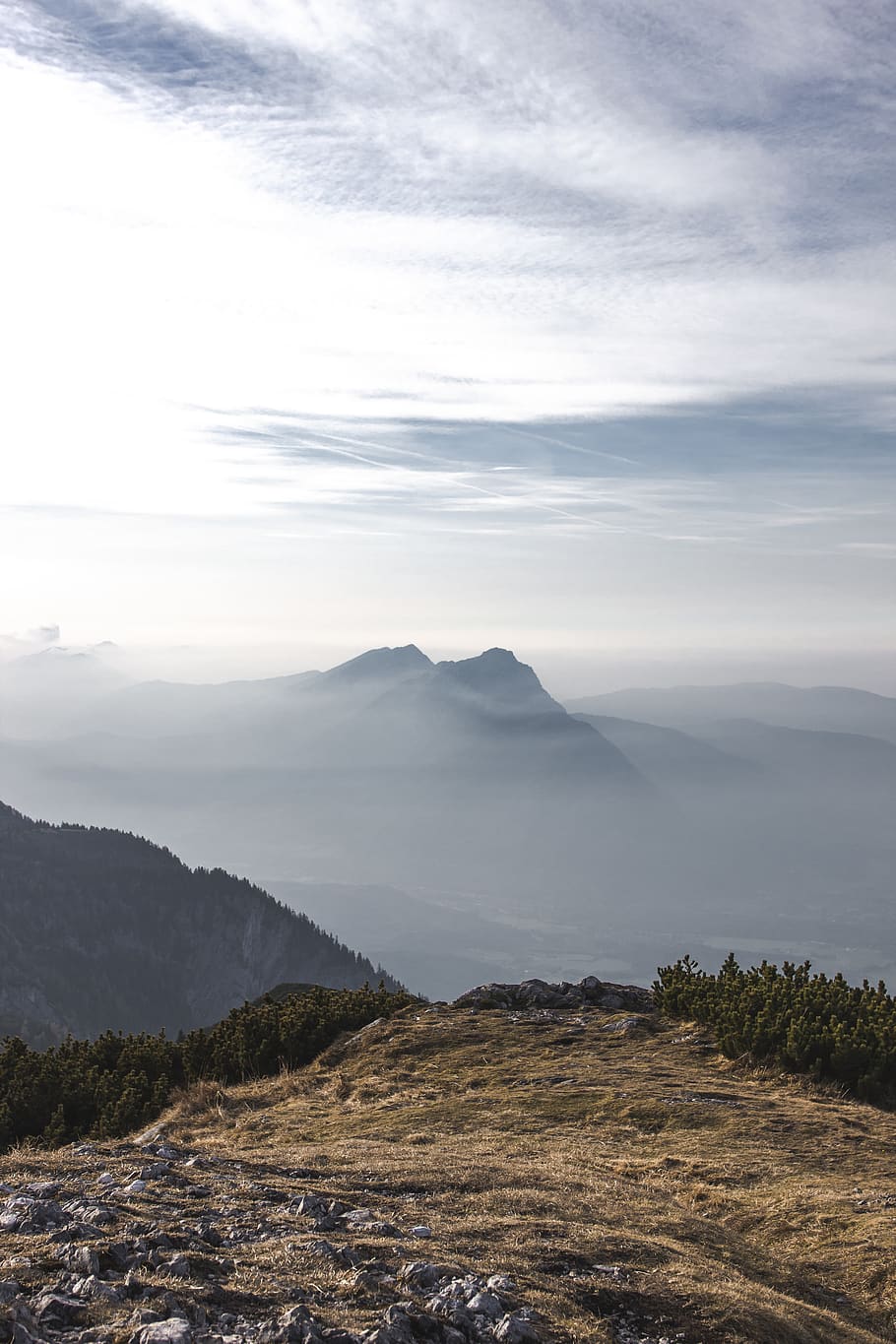 mountain, nature, outdoors, mountain range, peak, fog, countryside HD wallpaper