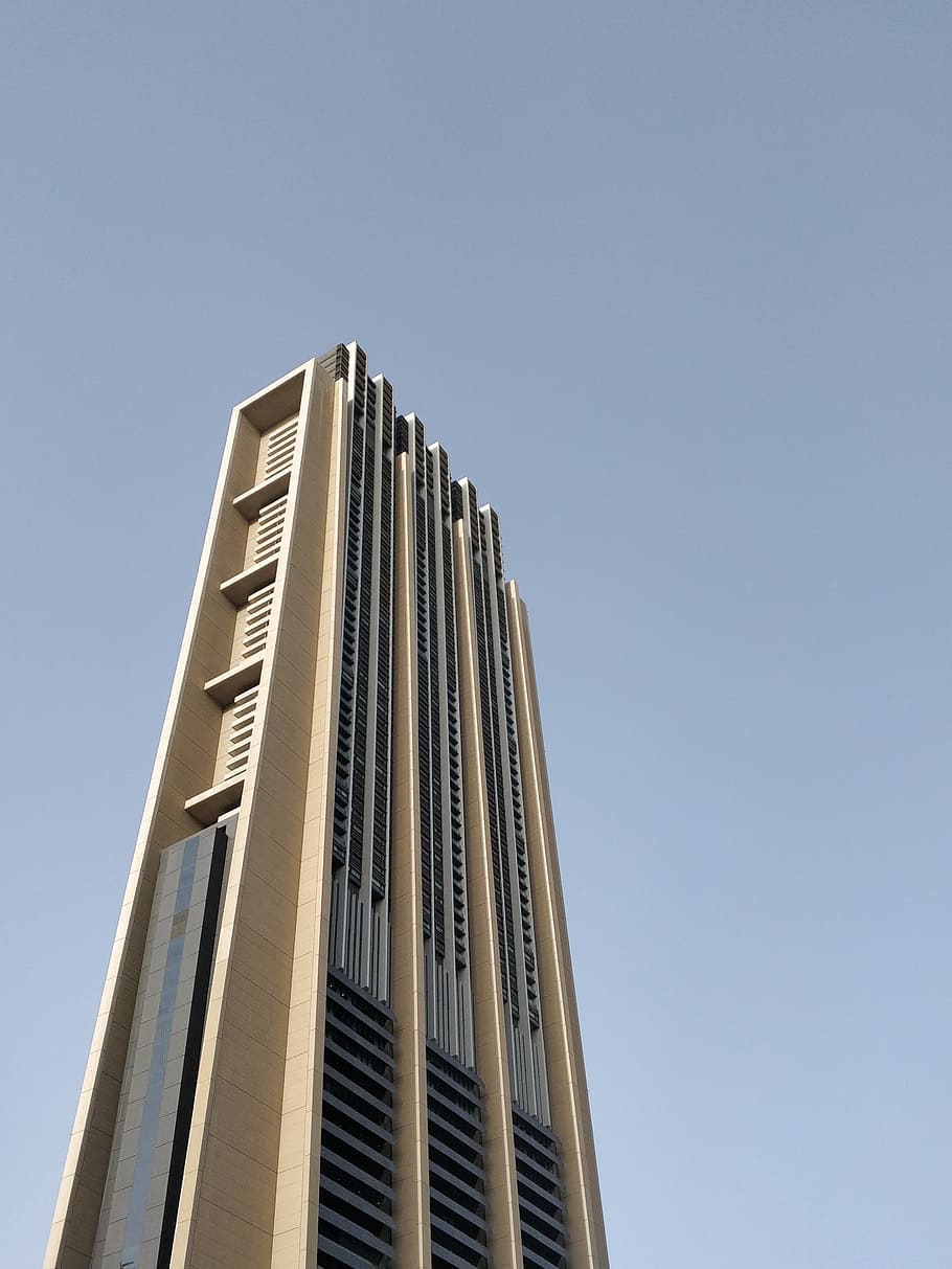 beige high-rise building, sky, architecture, skyscraper, modern design HD wallpaper