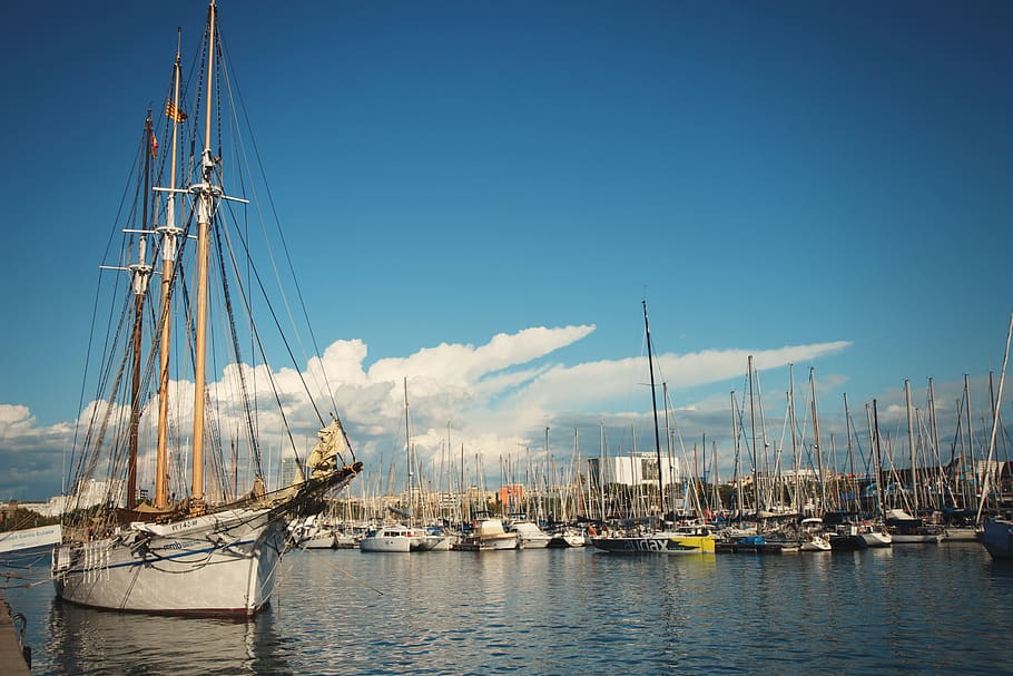 sailt boat on dock, nautical vessel, transportation, mast, sailboat HD wallpaper