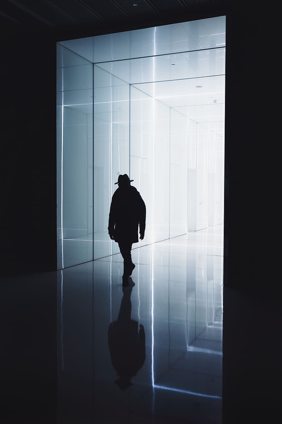 people, man, alone, walking, building, indoor, dark, silhouette HD wallpaper