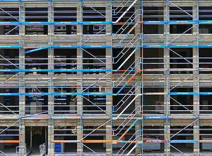site, building construction, architecture, scaffolding, new building HD wallpaper